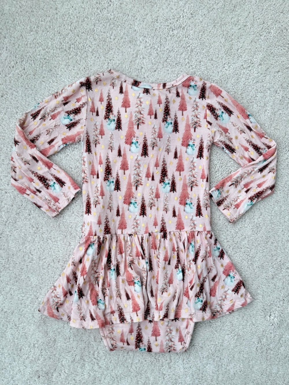 Posh Peanut Pink Christmas Tree Print & Gold Foil Long Sleeve Twirl Bodysuit - Picture 11 of 13